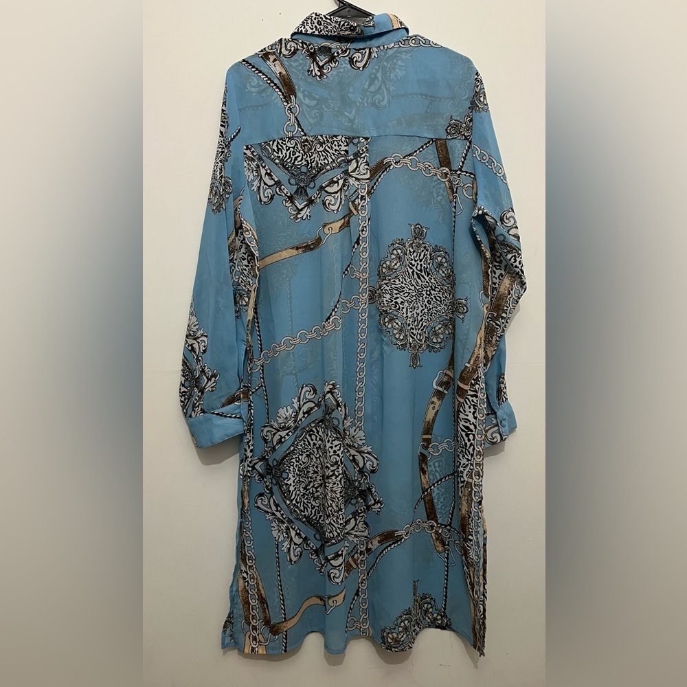 Fashion Nova Blue Chain Print Button Front Shirt Dress | Y2K - Picture 6 of 8